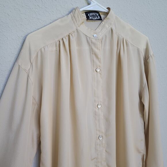 Shirt Strings California Vintage Blouse Top Womens Medium Beige Long Sleeve - Picture 8 of 11
